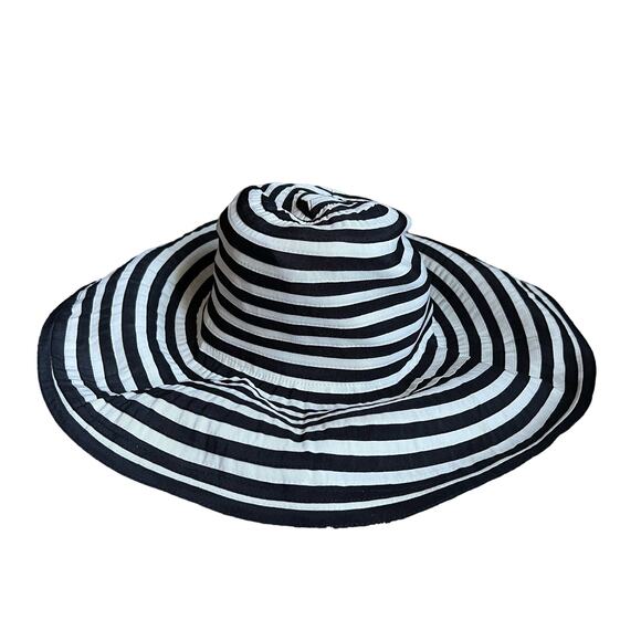 San Francisco Ribbon Bon Bon Sun Hat Cream Black Striped Wide Brim - Picture 4 of 7
